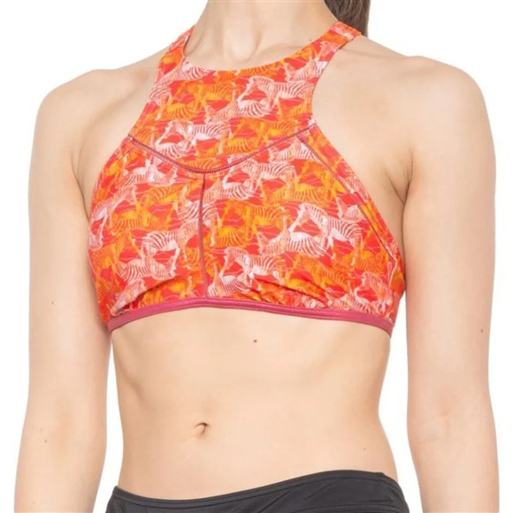 Prana Carmine Pink Safari Azra High Neck Bikini Top Pink Orange Zebra Sm… - Picture 6 of 9